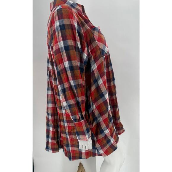 Aura Blouse Top Womens Size XS Multicolor Plaid Button Front Long Sleeve - Picture 6 of 7